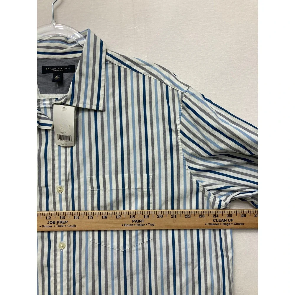 New Banana Republic Button Down XL Blue Striped Classic Fit Cotton Long Sleeve